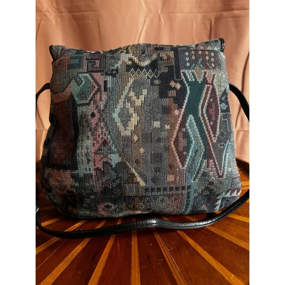 Vintage Shimmery Metallic Fabric Artsy Women's Bag with 100 Percent Leather trim - Picture 4 of 14